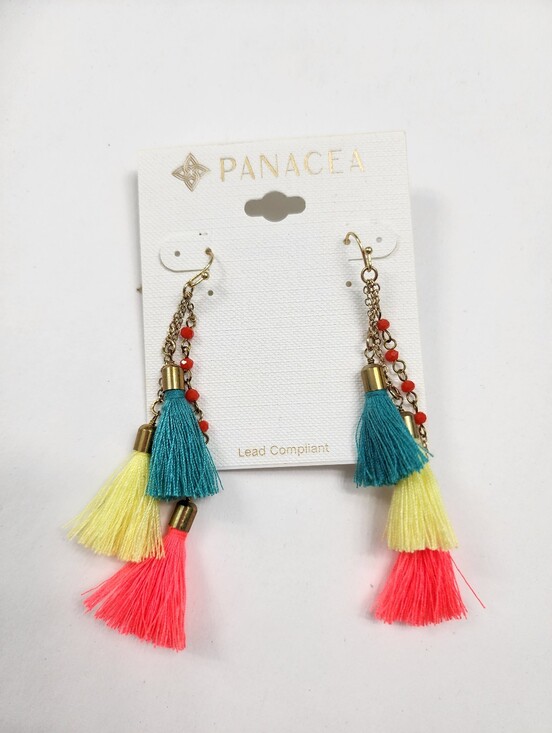 Panacea Cache Jewelry - NEW! Panacea Multi-Color Tassel Drop Earrings, Teal, Yellow, Coral